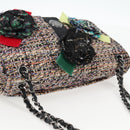 CHANEL Matelasse Camellia Chain Bag Tweed Multicolor Silver CC Auth 138988A-6