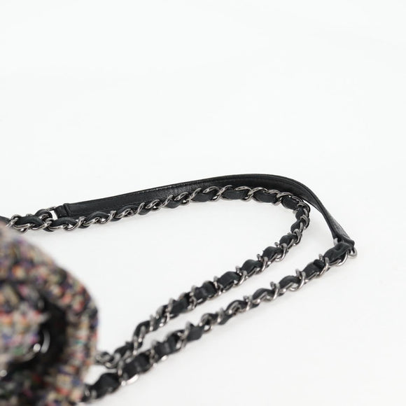 CHANEL Matelasse Camellia Chain Bag Tweed Multicolor Silver CC Auth 138988A