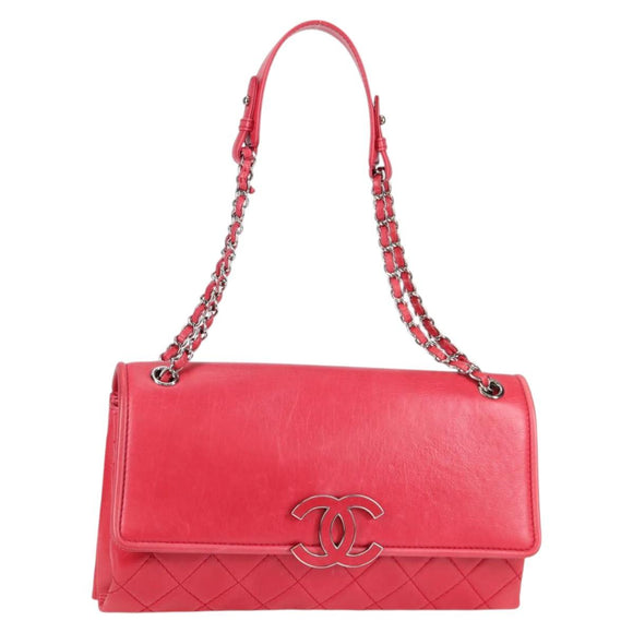 CHANEL Matelasse Chain Shoulder Bag Lamb Skin Pink Silver CC Auth 138989A