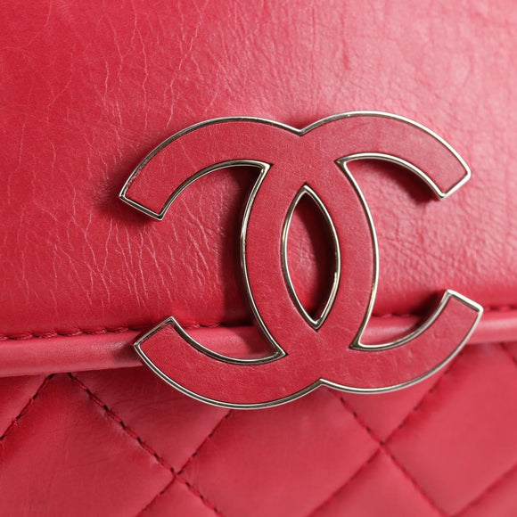 CHANEL Matelasse Chain Shoulder Bag Lamb Skin Pink Silver CC Auth 138989A