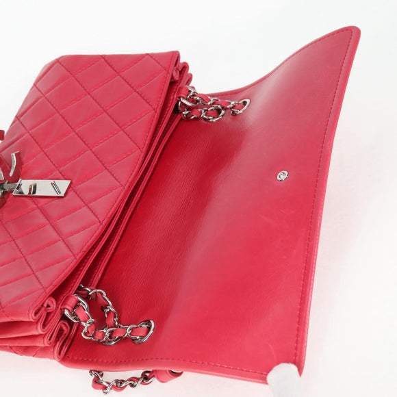 CHANEL Matelasse Chain Shoulder Bag Lamb Skin Pink Silver CC Auth 138989A
