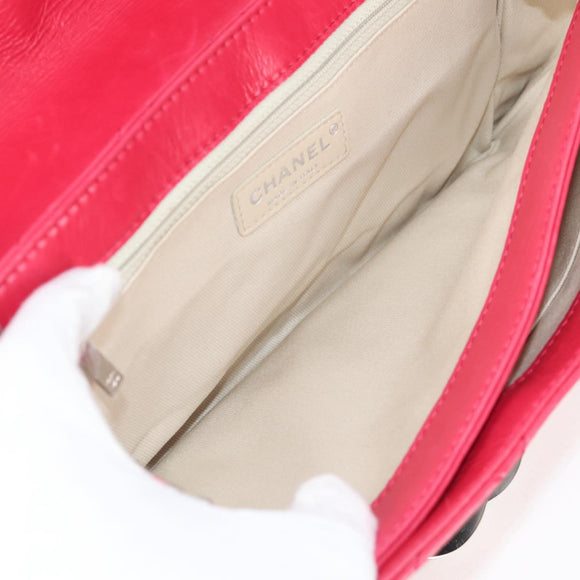 CHANEL Matelasse Chain Shoulder Bag Lamb Skin Pink Silver CC Auth 138989A