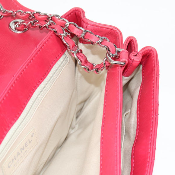 CHANEL Matelasse Chain Shoulder Bag Lamb Skin Pink Silver CC Auth 138989A