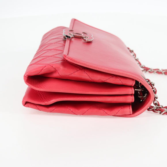 CHANEL Matelasse Chain Shoulder Bag Lamb Skin Pink Silver CC Auth 138989A