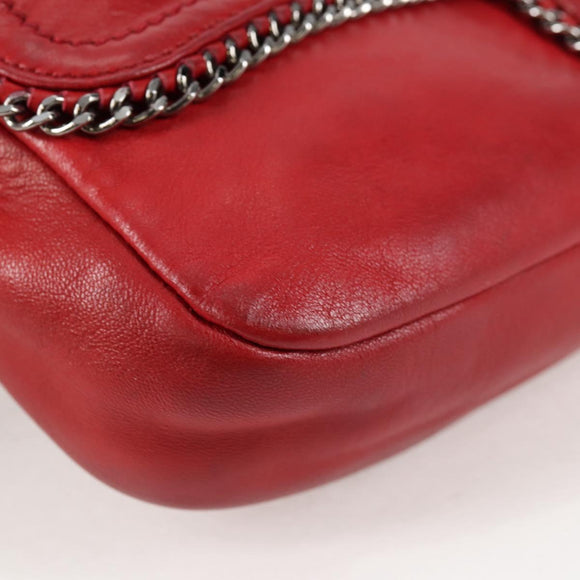 CHANEL Chain Shoulder Bag Lamb Skin Red Silver CC Auth 138990A