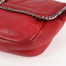 CHANEL Chain Shoulder Bag Lamb Skin Red Silver CC Auth 138990A-15