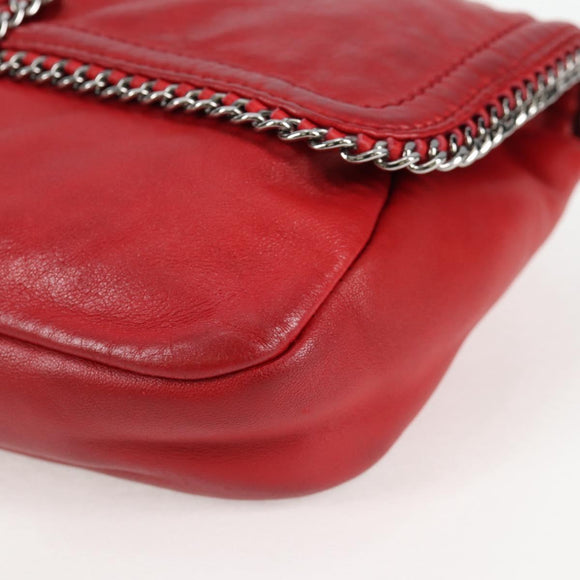 CHANEL Chain Shoulder Bag Lamb Skin Red Silver CC Auth 138990A
