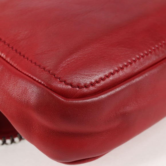 CHANEL Chain Shoulder Bag Lamb Skin Red Silver CC Auth 138990A