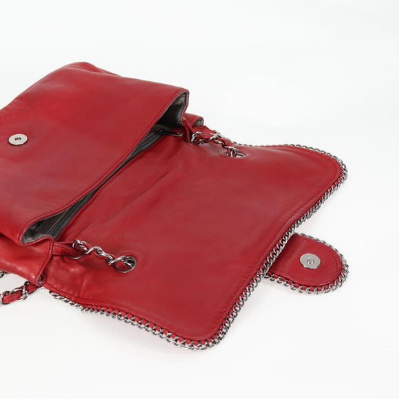 CHANEL Chain Shoulder Bag Lamb Skin Red Silver CC Auth 138990A