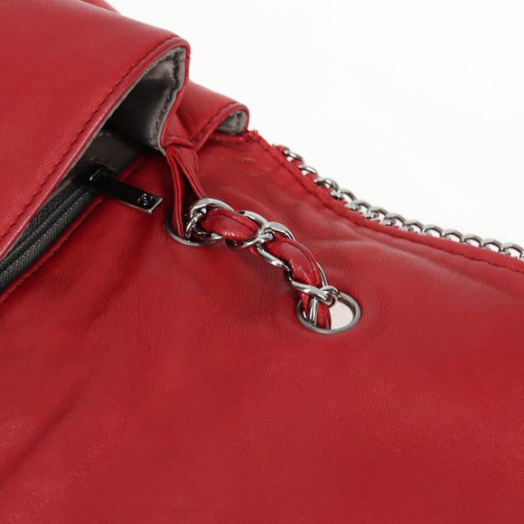 CHANEL Chain Shoulder Bag Lamb Skin Red Silver CC Auth 138990A