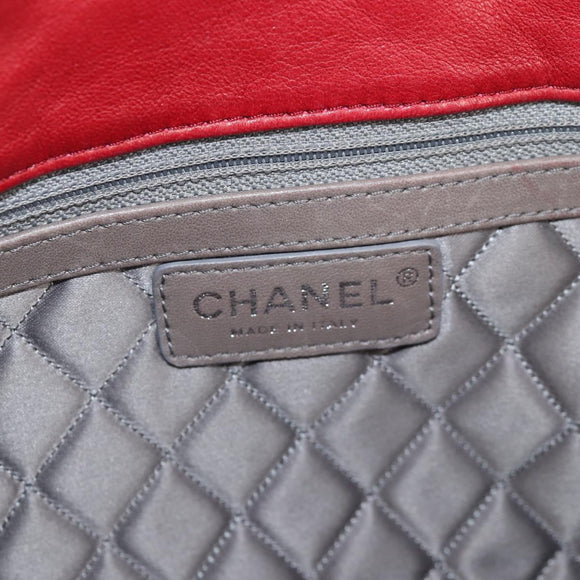 CHANEL Chain Shoulder Bag Lamb Skin Red Silver CC Auth 138990A