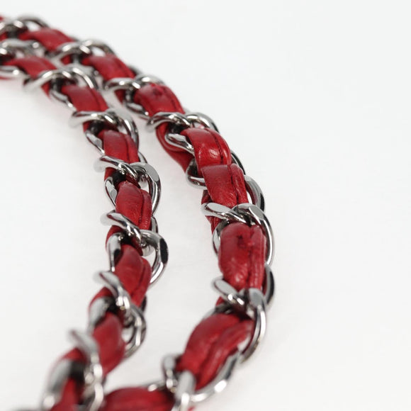 CHANEL Chain Shoulder Bag Lamb Skin Red Silver CC Auth 138990A