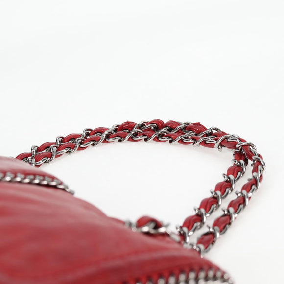 CHANEL Chain Shoulder Bag Lamb Skin Red Silver CC Auth 138990A