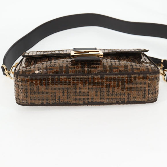 FENDI Zucca Canvas Mamma bucket Shoulder Bag Sequin 2way Brown Gold Auth 138993A