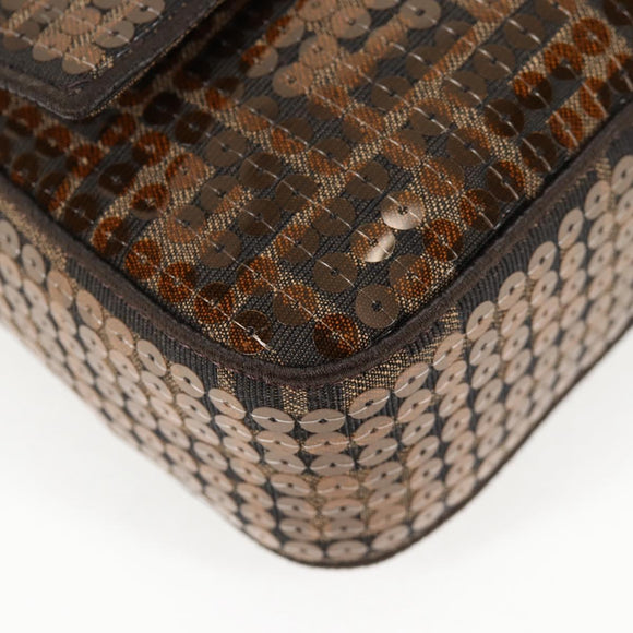 FENDI Zucca Canvas Mamma bucket Shoulder Bag Sequin 2way Brown Gold Auth 138993A