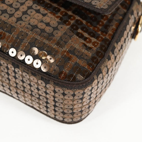 FENDI Zucca Canvas Mamma bucket Shoulder Bag Sequin 2way Brown Gold Auth 138993A
