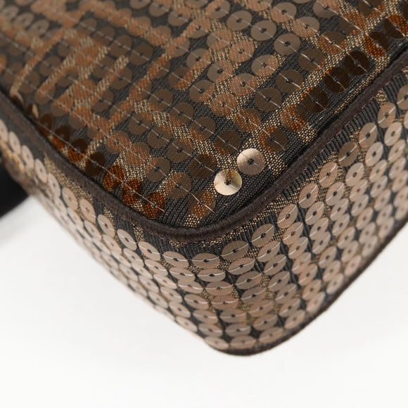 FENDI Zucca Canvas Mamma bucket Shoulder Bag Sequin 2way Brown Gold Auth 138993A