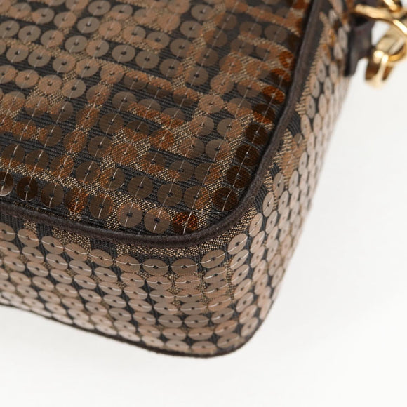 FENDI Zucca Canvas Mamma bucket Shoulder Bag Sequin 2way Brown Gold Auth 138993A