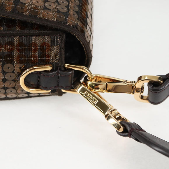 FENDI Zucca Canvas Mamma bucket Shoulder Bag Sequin 2way Brown Gold Auth 138993A