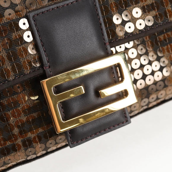 FENDI Zucca Canvas Mamma bucket Shoulder Bag Sequin 2way Brown Gold Auth 138993A
