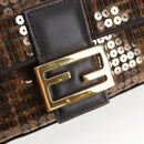 FENDI Zucca Canvas Mamma bucket Shoulder Bag Sequin 2way Brown Gold Auth 138993A-17