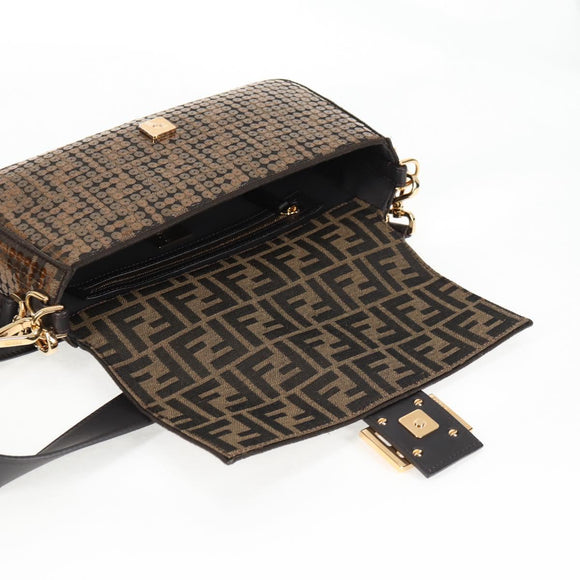 FENDI Zucca Canvas Mamma bucket Shoulder Bag Sequin 2way Brown Gold Auth 138993A