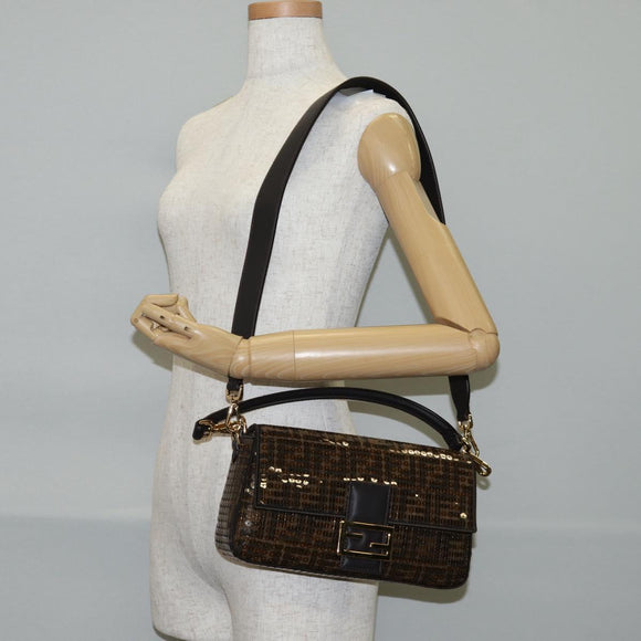 FENDI Zucca Canvas Mamma bucket Shoulder Bag Sequin 2way Brown Gold Auth 138993A