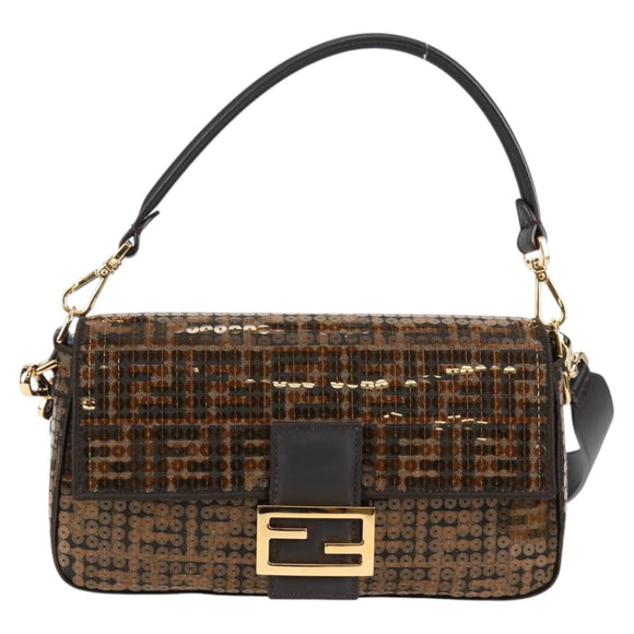 FENDI Zucca Canvas Mamma bucket Shoulder Bag Sequin 2way Brown Gold Auth 138993A