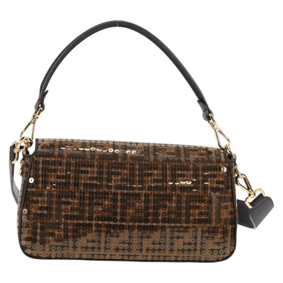 FENDI Zucca Canvas Mamma bucket Shoulder Bag Sequin 2way Brown Gold Auth 138993A