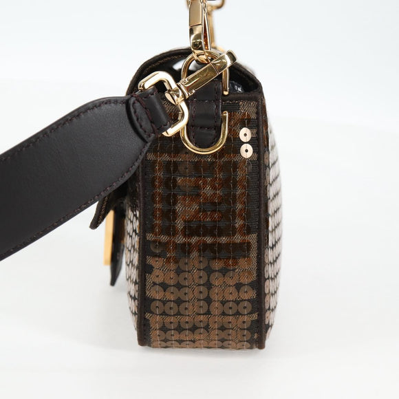 FENDI Zucca Canvas Mamma bucket Shoulder Bag Sequin 2way Brown Gold Auth 138993A