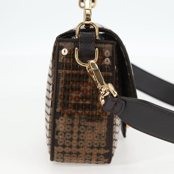 FENDI Zucca Canvas Mamma bucket Shoulder Bag Sequin 2way Brown Gold Auth 138993A