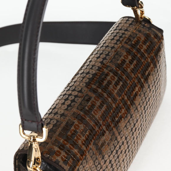 FENDI Zucca Canvas Mamma bucket Shoulder Bag Sequin 2way Brown Gold Auth 138993A