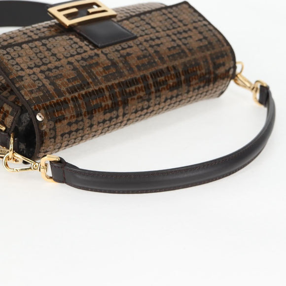 FENDI Zucca Canvas Mamma bucket Shoulder Bag Sequin 2way Brown Gold Auth 138993A