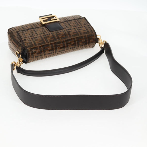 FENDI Zucca Canvas Mamma bucket Shoulder Bag Sequin 2way Brown Gold Auth 138993A