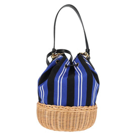 PRADA Rattan Hand Bag Canvas 2way Blue Gold 1BH115 Auth 138994SM - 0