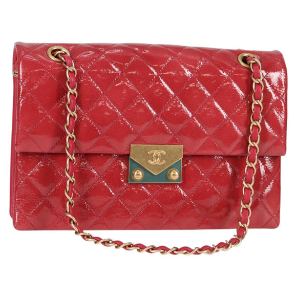 CHANEL Matelasse Chain Shoulder Bag Enamel Pink Gold CC Auth 138996A