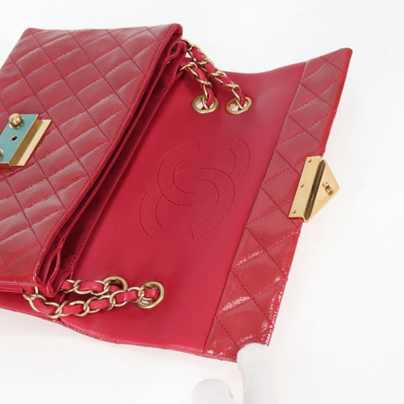 CHANEL Matelasse Chain Shoulder Bag Enamel Pink Gold CC Auth 138996A