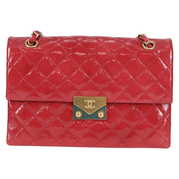 CHANEL Matelasse Chain Shoulder Bag Enamel Pink Gold CC Auth 138996A