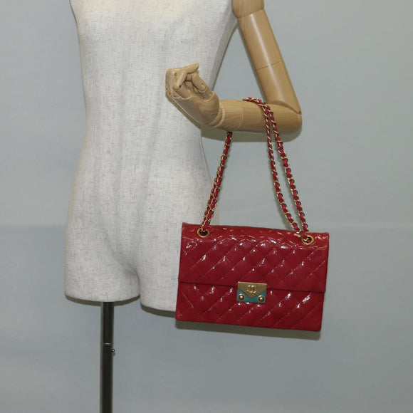 CHANEL Matelasse Chain Shoulder Bag Enamel Pink Gold CC Auth 138996A