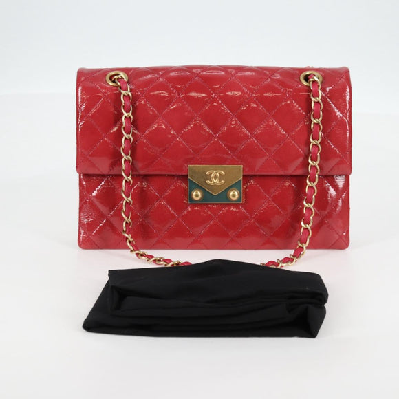 CHANEL Matelasse Chain Shoulder Bag Enamel Pink Gold CC Auth 138996A