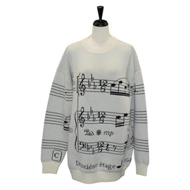 LOUIS VUITTON Knitted Fabrics Musical Note Pattern Wool XS White Auth 139001
