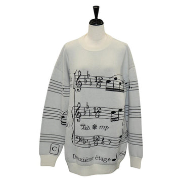 LOUIS VUITTON Knitted Fabrics Musical Note Pattern Wool XS White Auth 139001
