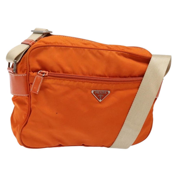 PRADA Shoulder Bag Nylon Orange Silver Auth 139008