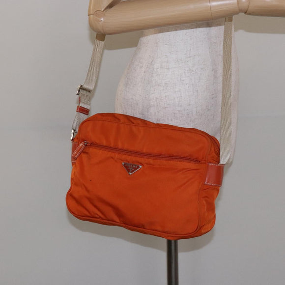 PRADA Shoulder Bag Nylon Orange Silver Auth 139008
