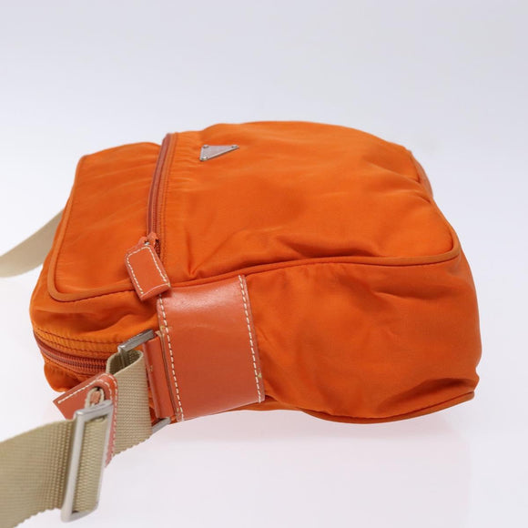 PRADA Shoulder Bag Nylon Orange Silver Auth 139008