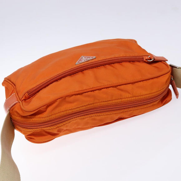 PRADA Shoulder Bag Nylon Orange Silver Auth 139008