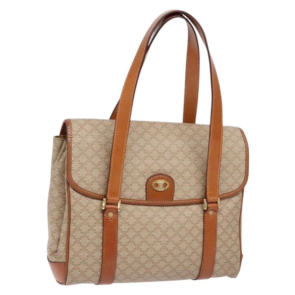 CELINE Macadam Canvas Shoulder Bag Beige Gold Auth 139013