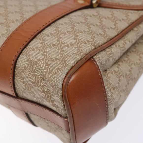 CELINE Macadam Canvas Shoulder Bag Beige Gold Auth 139013