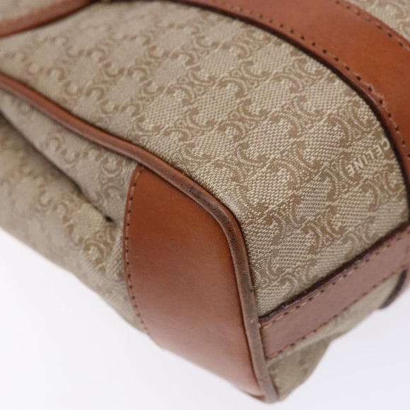 CELINE Macadam Canvas Shoulder Bag Beige Gold Auth 139013