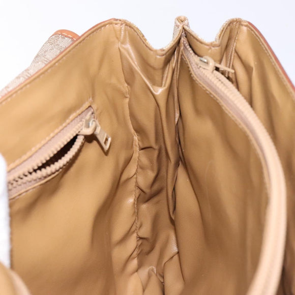 CELINE Macadam Canvas Shoulder Bag Beige Gold Auth 139013